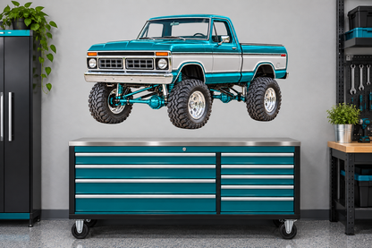 Teal & Silver 1976 Ford F-150 garage wall decal mockup