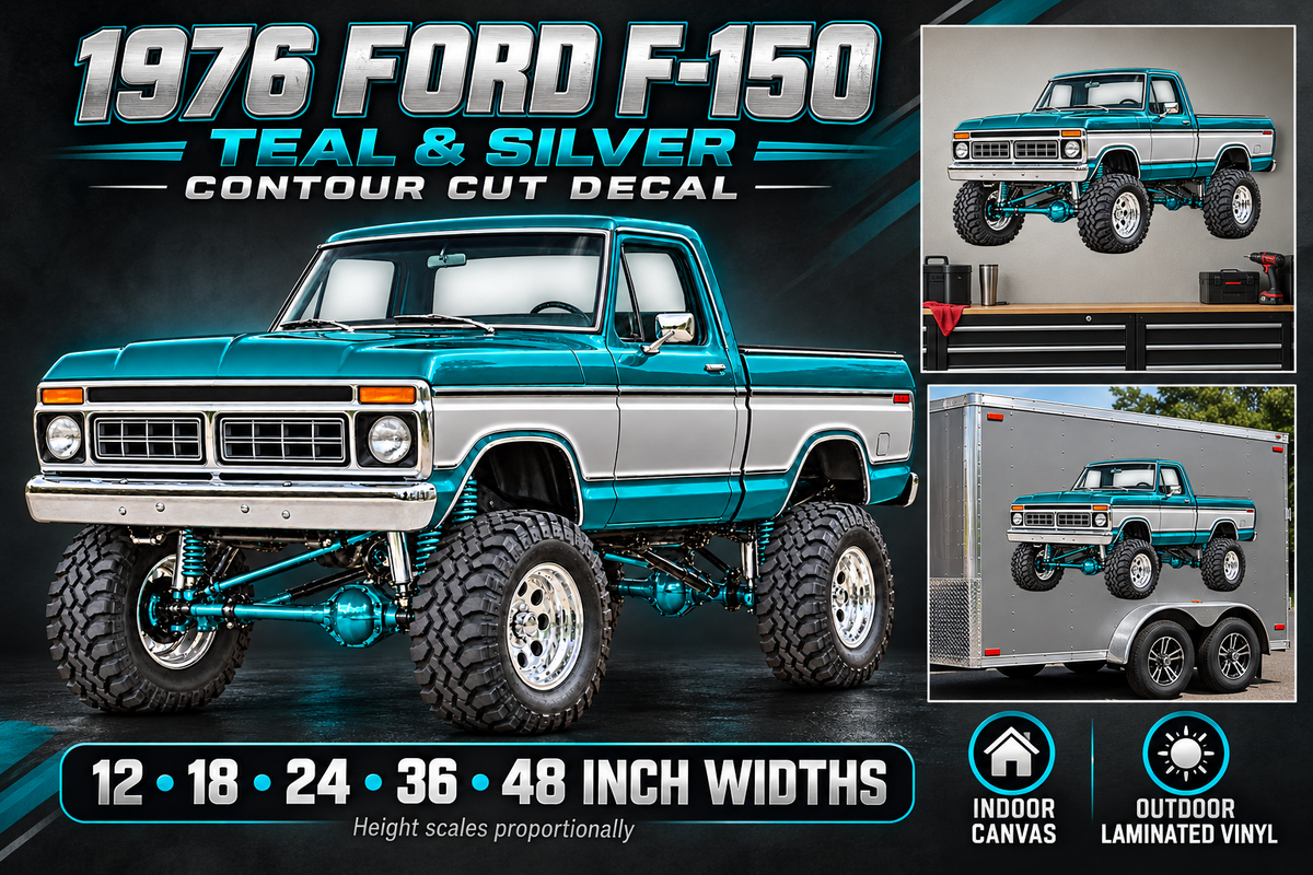 Teal & Silver 1976 Ford F-150 decal product showcase