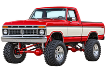 1976 Ford F-150 Lifted Truck Decal – Candy Red & Wimbledon White transparent artwork