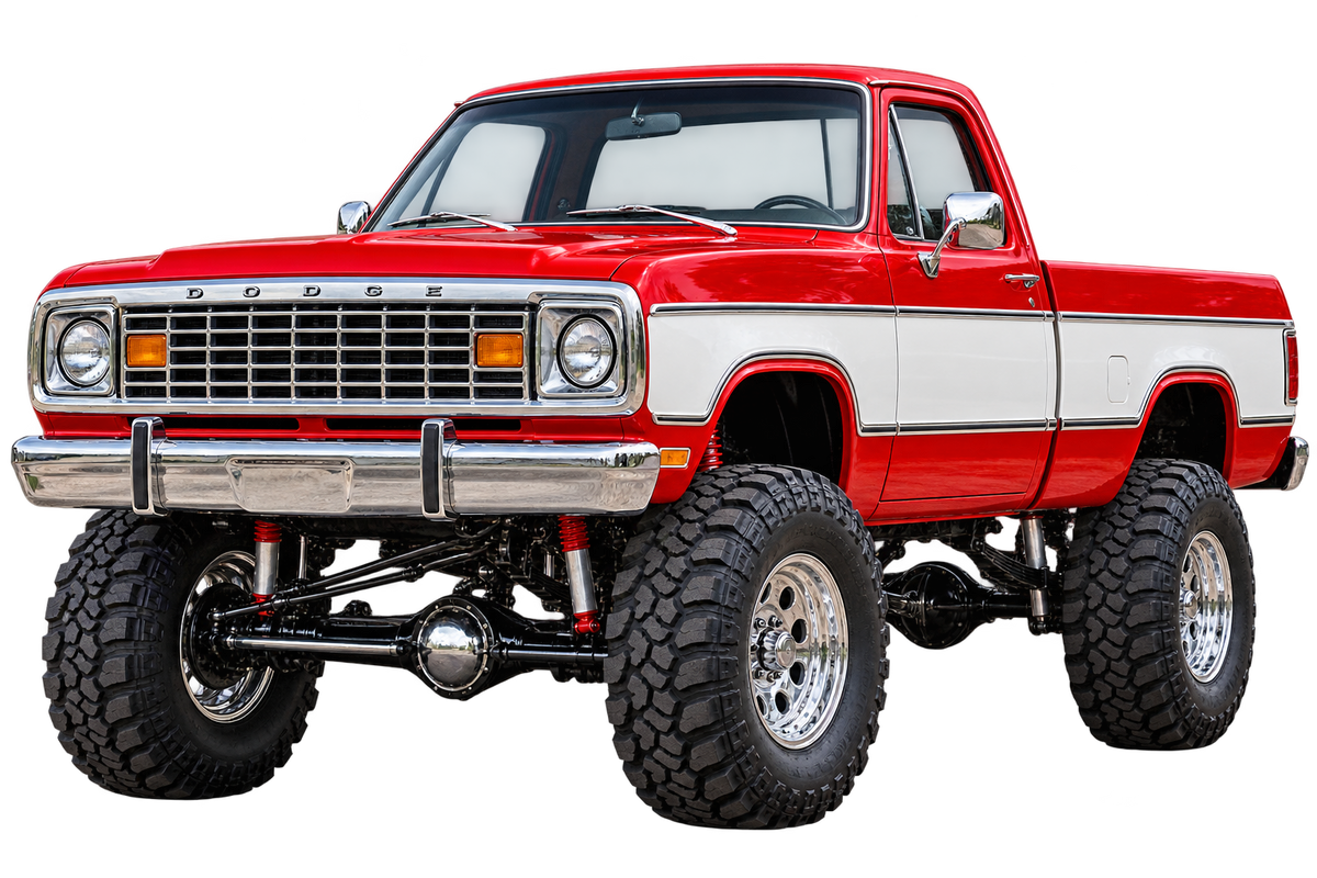 Flame Red & White 1977 Dodge Power Wagon decal artwork
