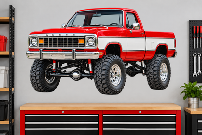 Flame Red & White 1977 Dodge Power Wagon garage wall decal mockup