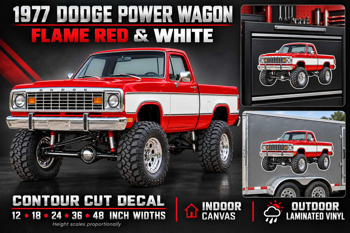 Flame Red & White 1977 Dodge Power Wagon decal product showcase