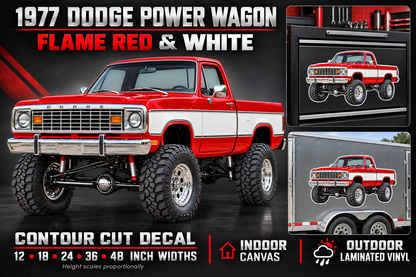 Flame Red & White 1977 Dodge Power Wagon decal product showcase