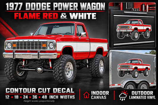 Flame Red & White 1977 Dodge Power Wagon decal product showcase