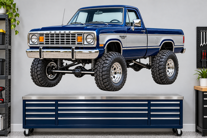 Midnight Blue & Silver 1977 Dodge Power Wagon garage wall decal mockup