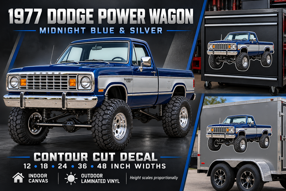 Midnight Blue & Silver 1977 Dodge Power Wagon decal product showcase