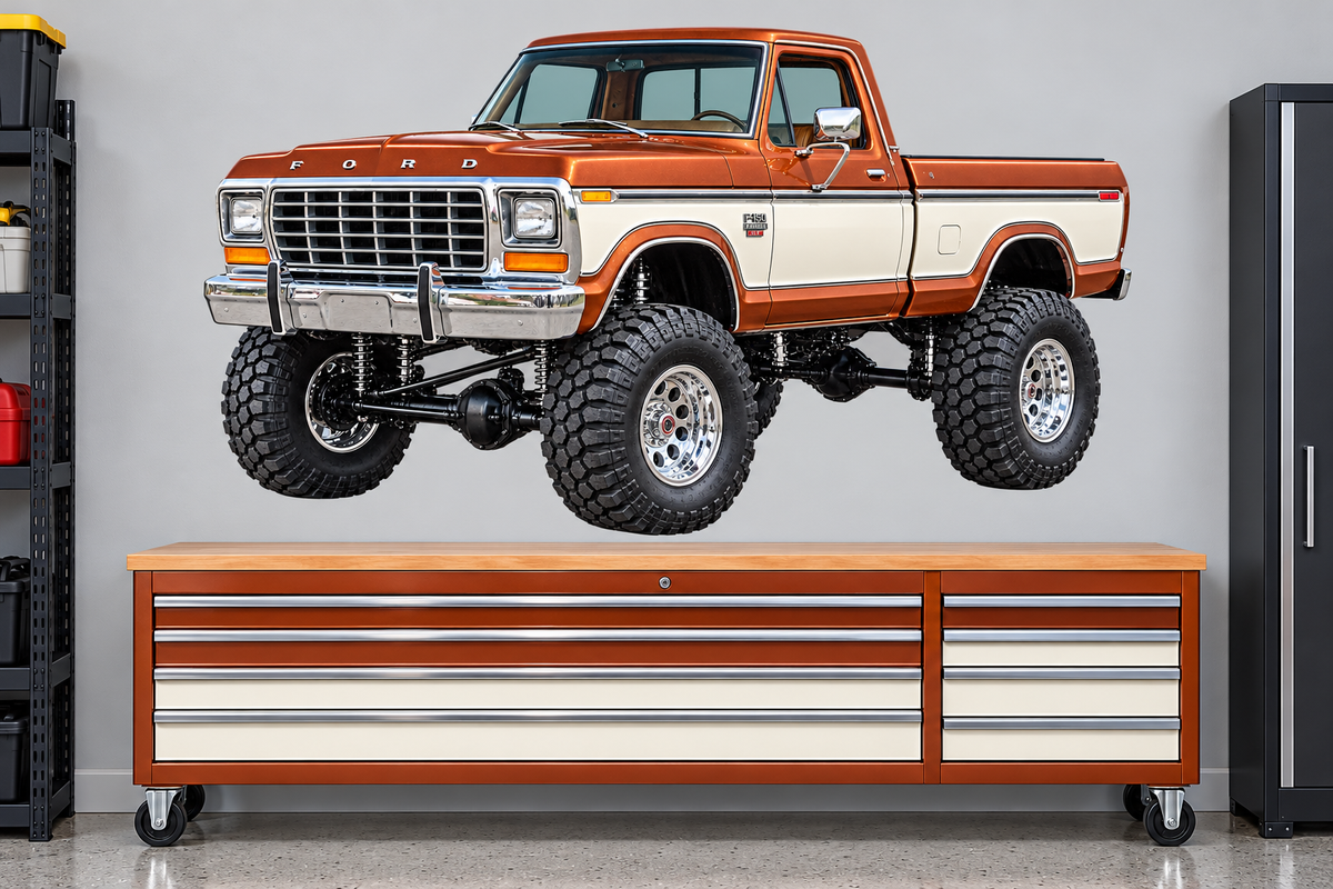 Copper & Wimbledon White 1979 Ford F-150 Ranger XLT4x4 garage wall decal preview