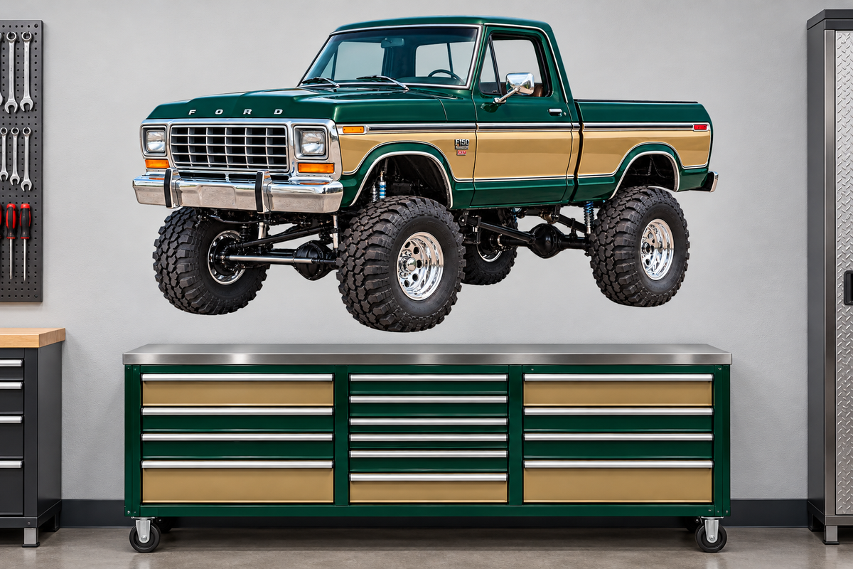 Forest Green & Gold 1979 Ford F-150 Ranger XLT4x4 garage wall decal preview