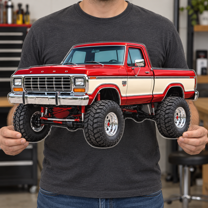 1979 Ford F-150 red and cream contour cut acrylic sign held for scale