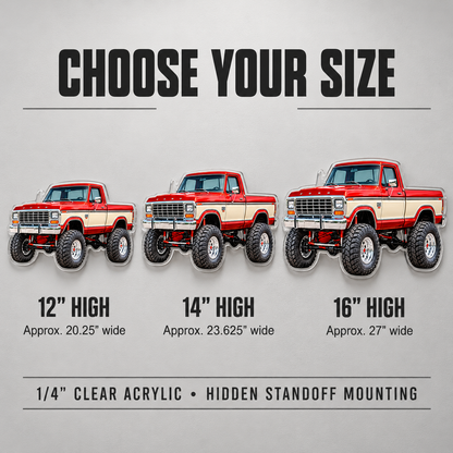 Three sizes for 1979 Ford acrylic wall sign: 12, 14 and 16 inches high