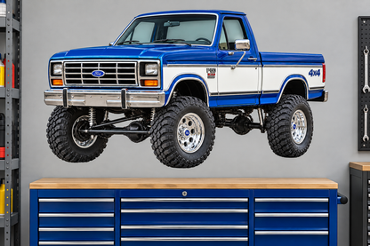 Cobalt Blue & White 1985 Ford F150 bullnose4x4 garage wall decal preview