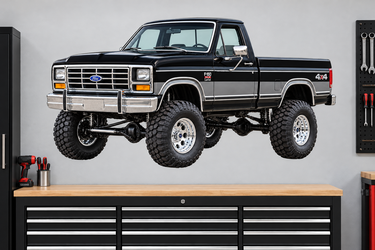 Raven Black & Charcoal 1985 Ford F150 bullnose4x4 garage wall decal preview