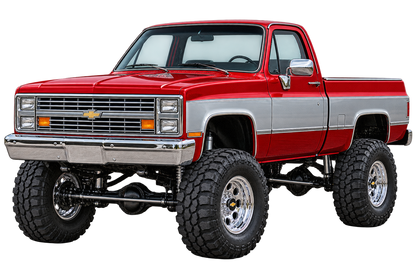 Candy Red & Silver 1987 Chevy Silverado squarebody 4x4 transparent decal artwork