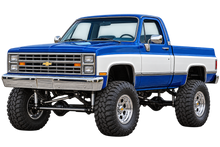 Cobalt Blue & White 1987 Chevy Silverado squarebody 4x4 transparent decal artwork
