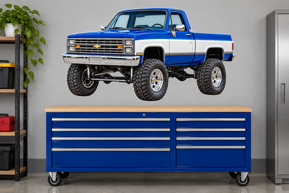 Cobalt Blue & White 1987 Chevy Silverado 4x4 garage wall decal preview