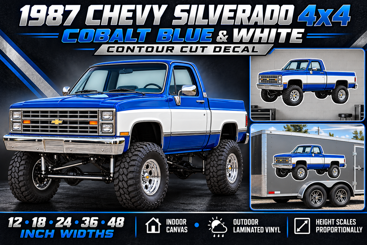 Cobalt Blue & White 1987 Chevy Silverado 4x4 product showcase