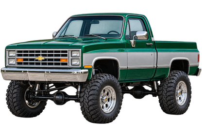 Emerald Green & Silver 1987 Chevy Silverado squarebody 4x4 transparent decal artwork