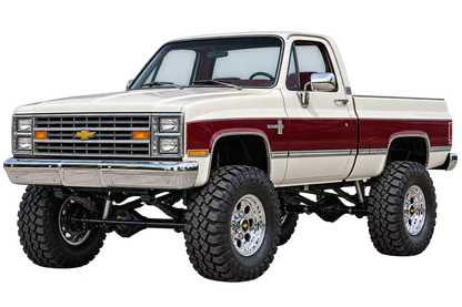 Pearl White & Burgundy 1987 Chevy Silverado squarebody 4x4 transparent decal artwork