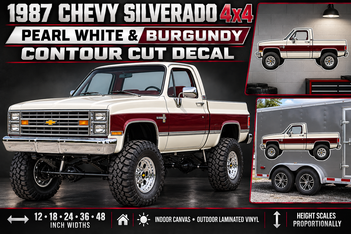 Pearl White & Burgundy 1987 Chevy Silverado 4x4 product showcase