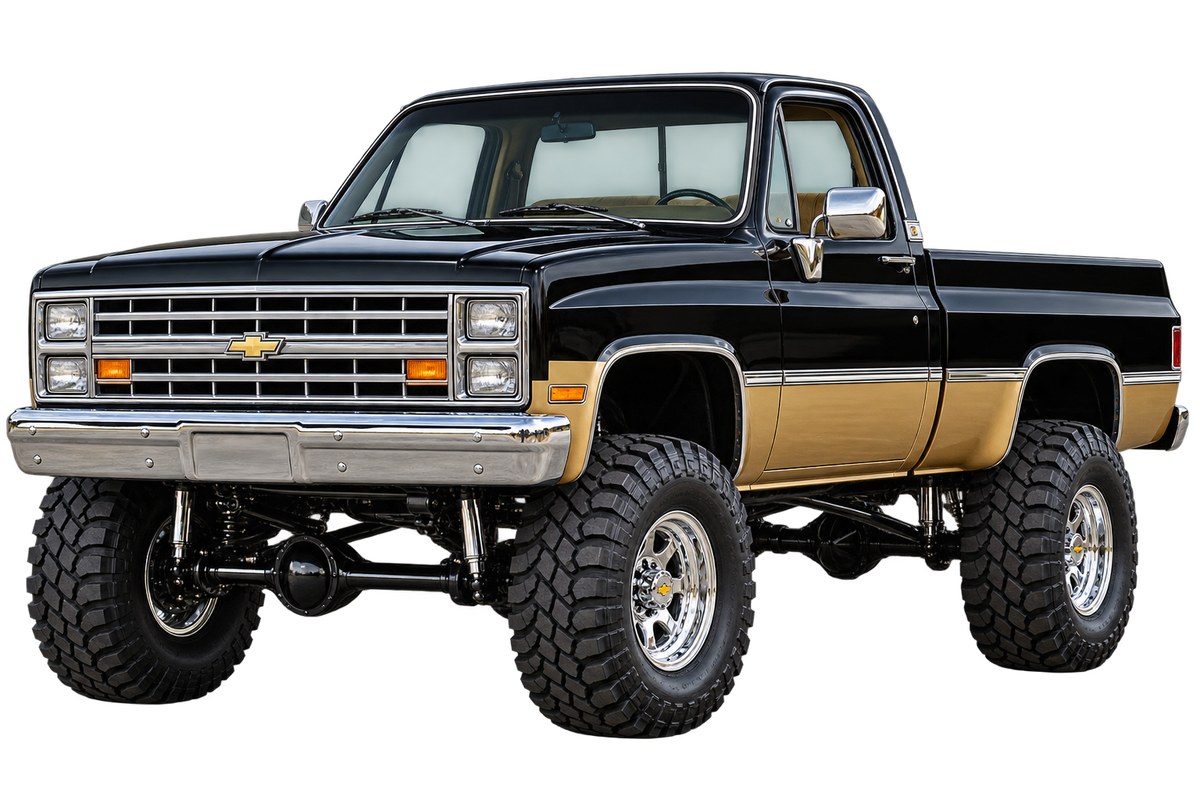 Jet Black & Gold 1987 Chevy Silverado squarebody 4x4 transparent decal artwork