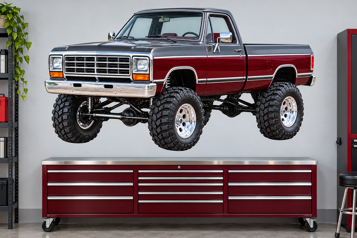 Charcoal & Burgundy 1988 Dodge Power Ram garage wall decal preview