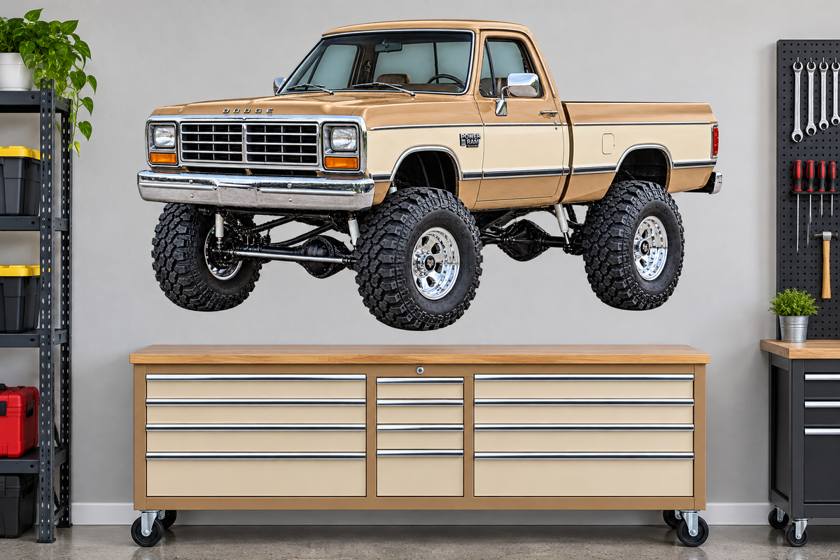 Desert Tan & Cream 1988 Dodge Power Ram garage wall decal preview