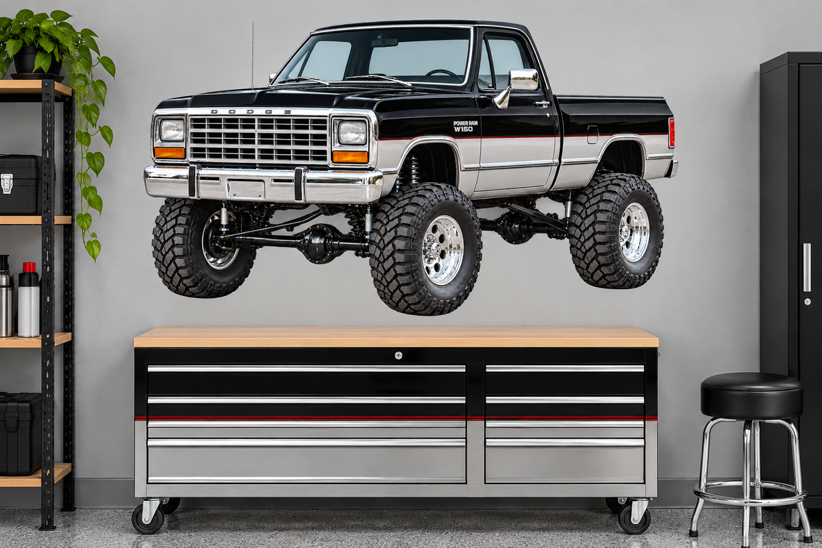 Jet Black & Silver 1988 Dodge Power Ram garage wall decal preview