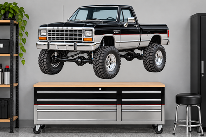 Jet Black & Silver 1988 Dodge Power Ram garage wall decal preview