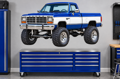 Royal Blue & White 1988 Dodge Power Ram garage wall decal preview