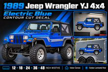 1989 Jeep Wrangler YJ Electric Blue contour cut decal summary with sizes and garage and trailer previews