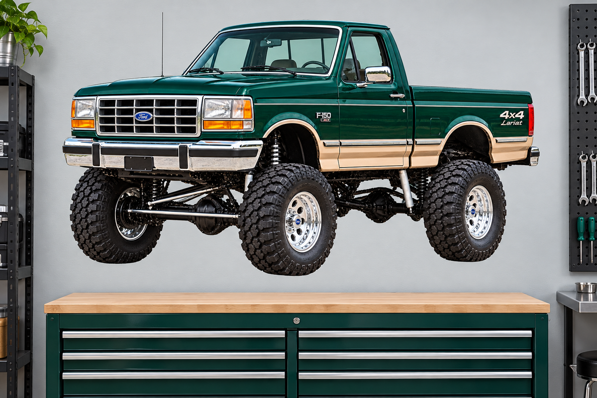Emerald Green & Tan 1990 Ford F150 bricknose4x4 garage wall decal preview