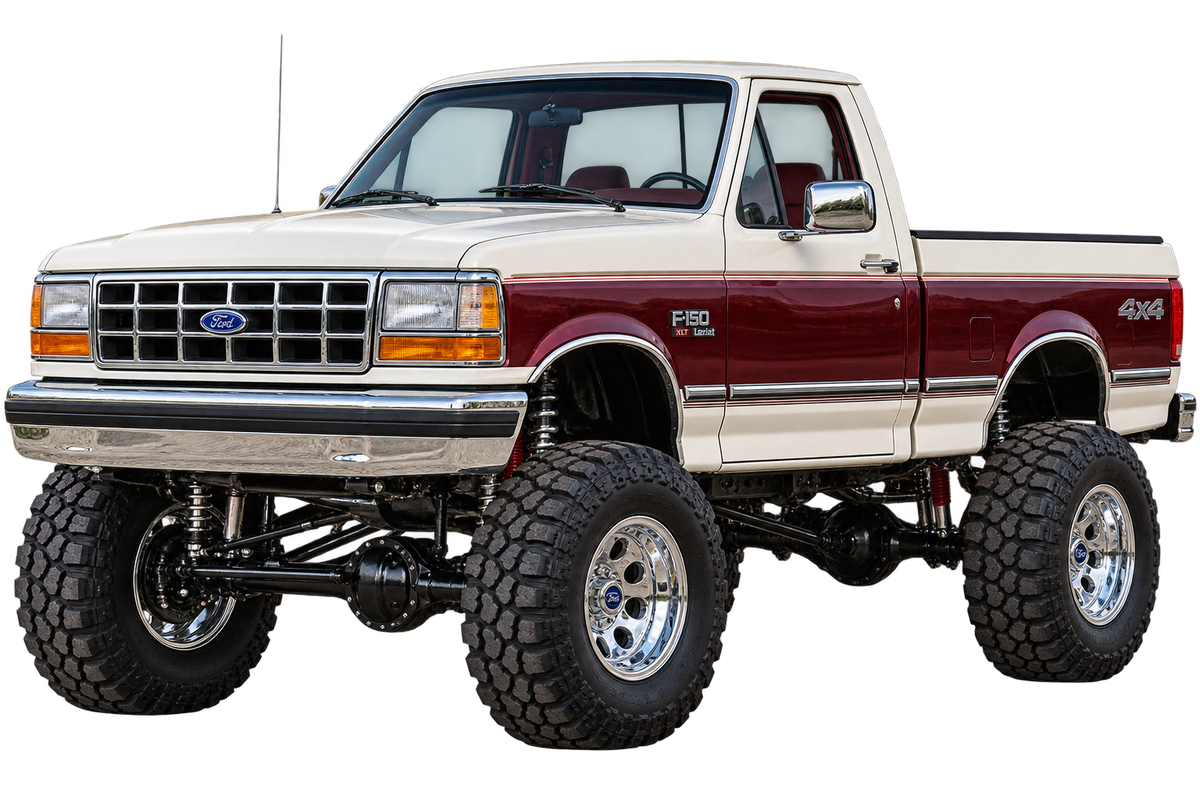 Pearl White & Burgundy 1990 Ford F150 bricknose4x4 decal artwork