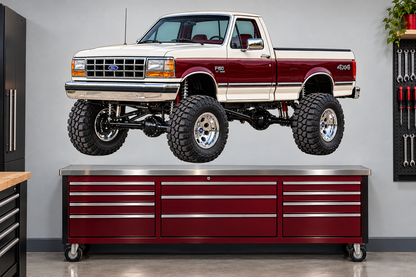 Pearl White & Burgundy 1990 Ford F150 bricknose4x4 garage wall decal preview
