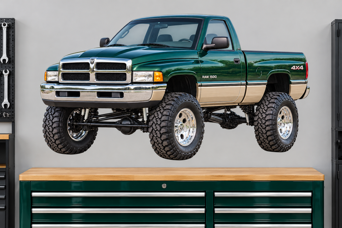 Emerald Green & Champagne 1994 Dodge Ram1500 4x4 garage wall decal preview