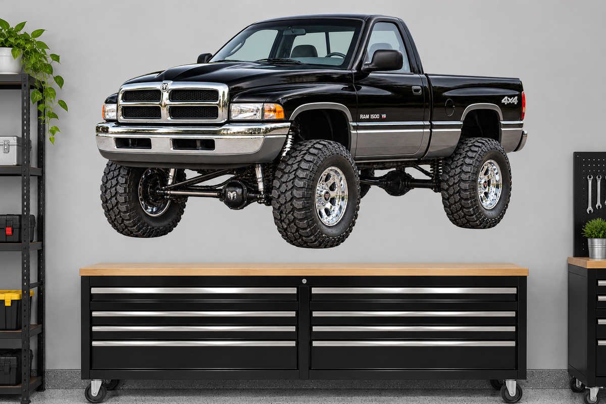 Jet Black & Graphite 1994 Dodge Ram1500 4x4 garage wall decal preview