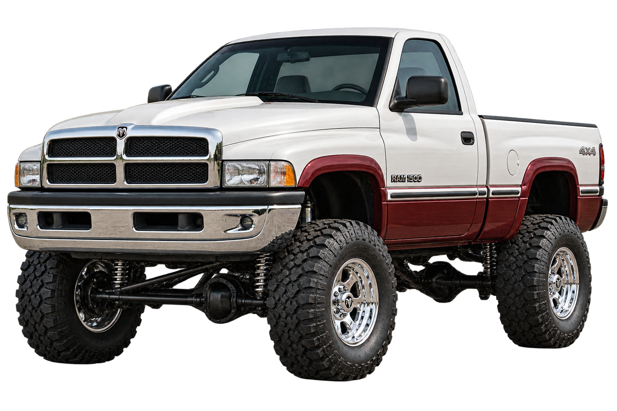 Pearl White & Burgundy 1994 Dodge Ram1500 4x4 decal artwork