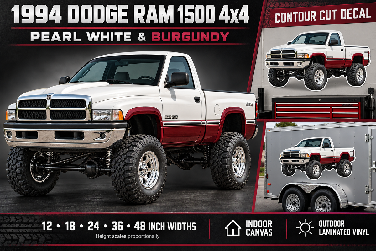 Pearl White & Burgundy 1994 Dodge Ram1500 4x4 product showcase