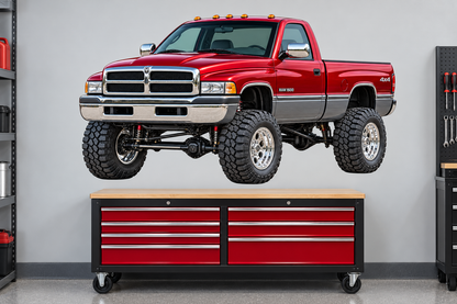 Ruby Red & Charcoal 1994 Dodge Ram1500 4x4 garage wall decal preview