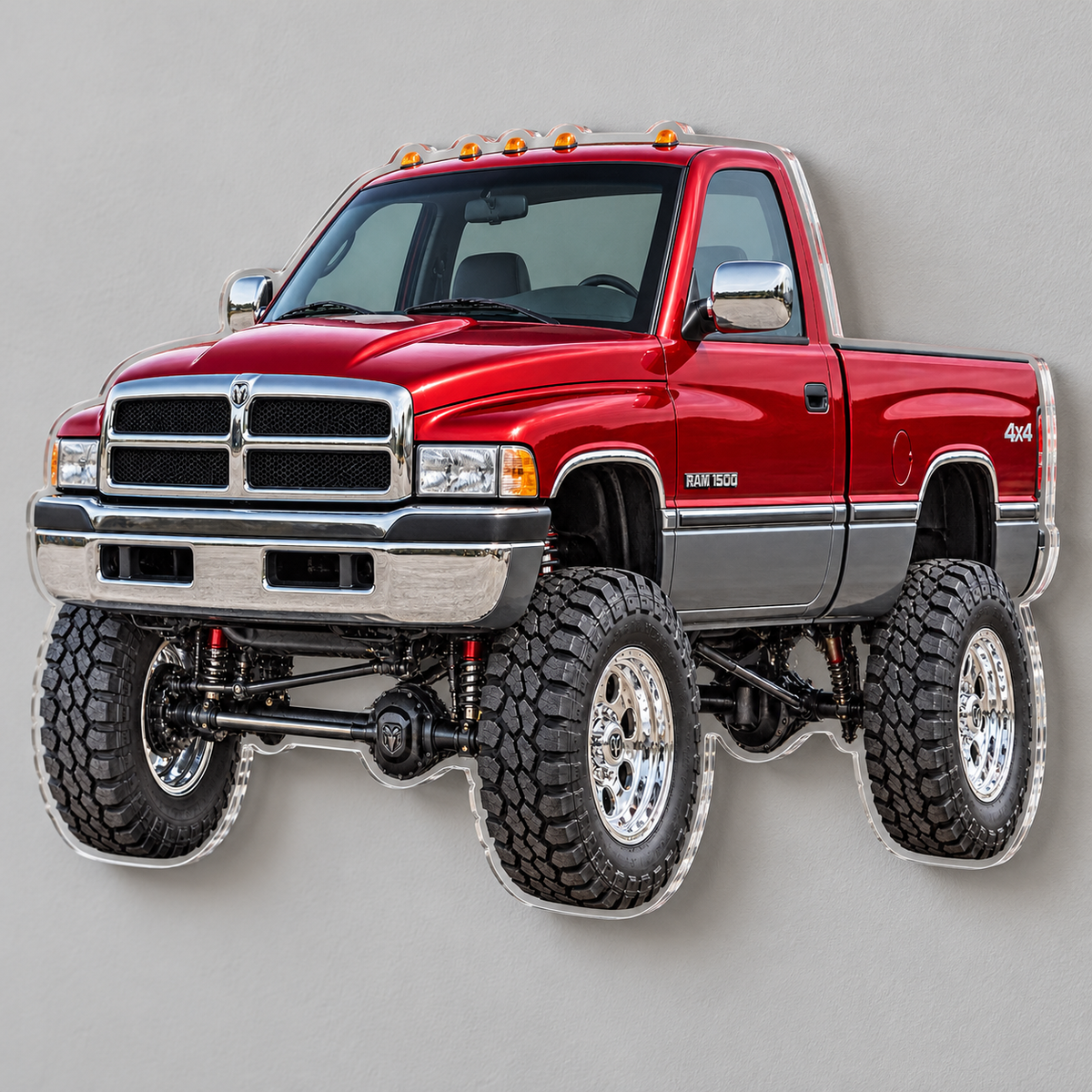 1994 Dodge Ram 1500 Ruby Red & Charcoal contour cut acrylic sign angled close view