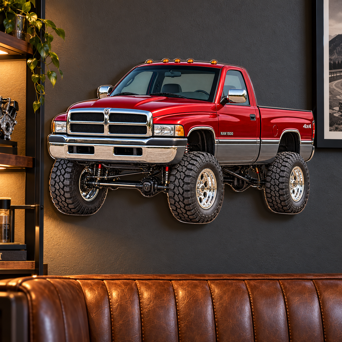 1994 Dodge Ram 1500 Ruby Red & Charcoal acrylic sign in automotive lounge