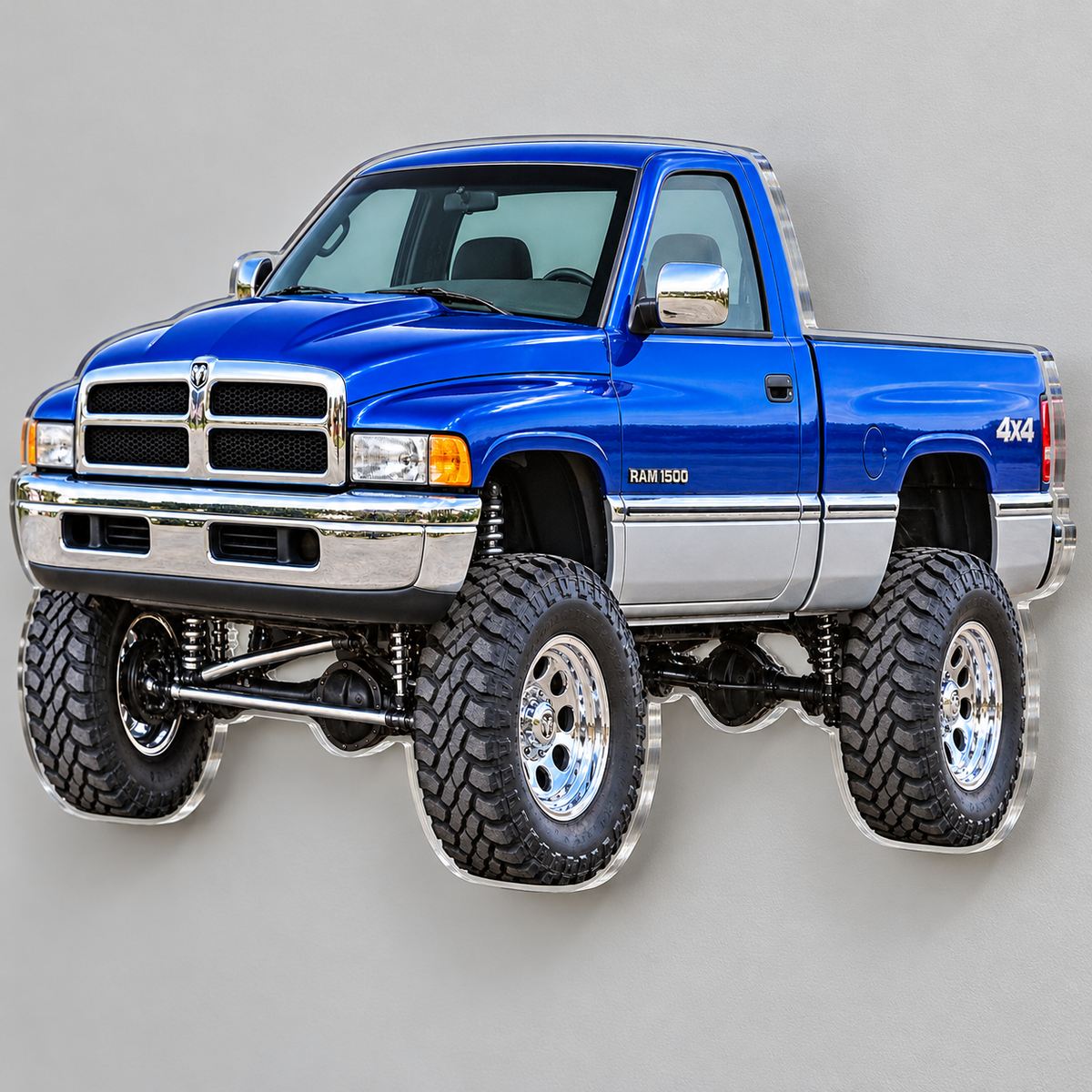1994 Dodge Ram 1500 Cobalt Blue & Silver contour cut acrylic sign angled close view