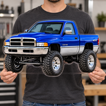 1994 Dodge Ram 1500 Cobalt Blue & Silver acrylic wall sign held for scale