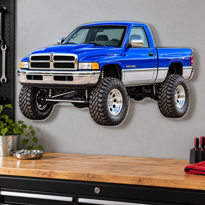 1994 Dodge Ram 1500 Cobalt Blue & Silver contour cut acrylic sign garage wall mockup