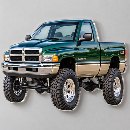 1994 Dodge Ram 1500 Emerald Green & Champagne contour cut acrylic sign angled close view