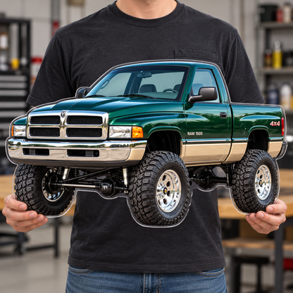 1994 Dodge Ram 1500 Emerald Green & Champagne acrylic wall sign held for scale