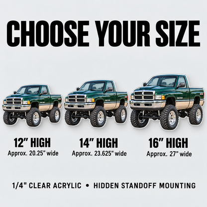 1994 Dodge Ram 1500 Emerald Green & Champagne acrylic sign size guide: 12, 14 and 16 inches high