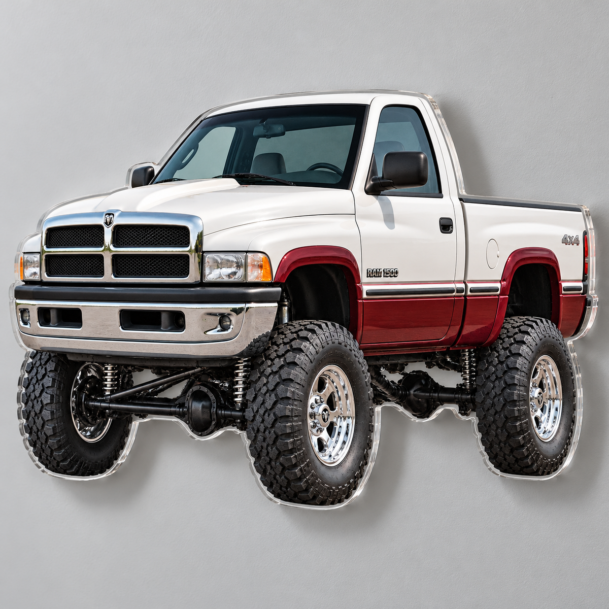 1994 Dodge Ram 1500 Pearl White & Burgundy contour cut acrylic sign angled close view