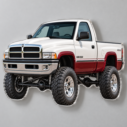 1994 Dodge Ram 1500 Pearl White & Burgundy contour cut acrylic sign angled close view