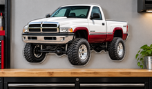1994 Dodge Ram 1500 Pearl White & Burgundy contour cut acrylic sign garage wall mockup