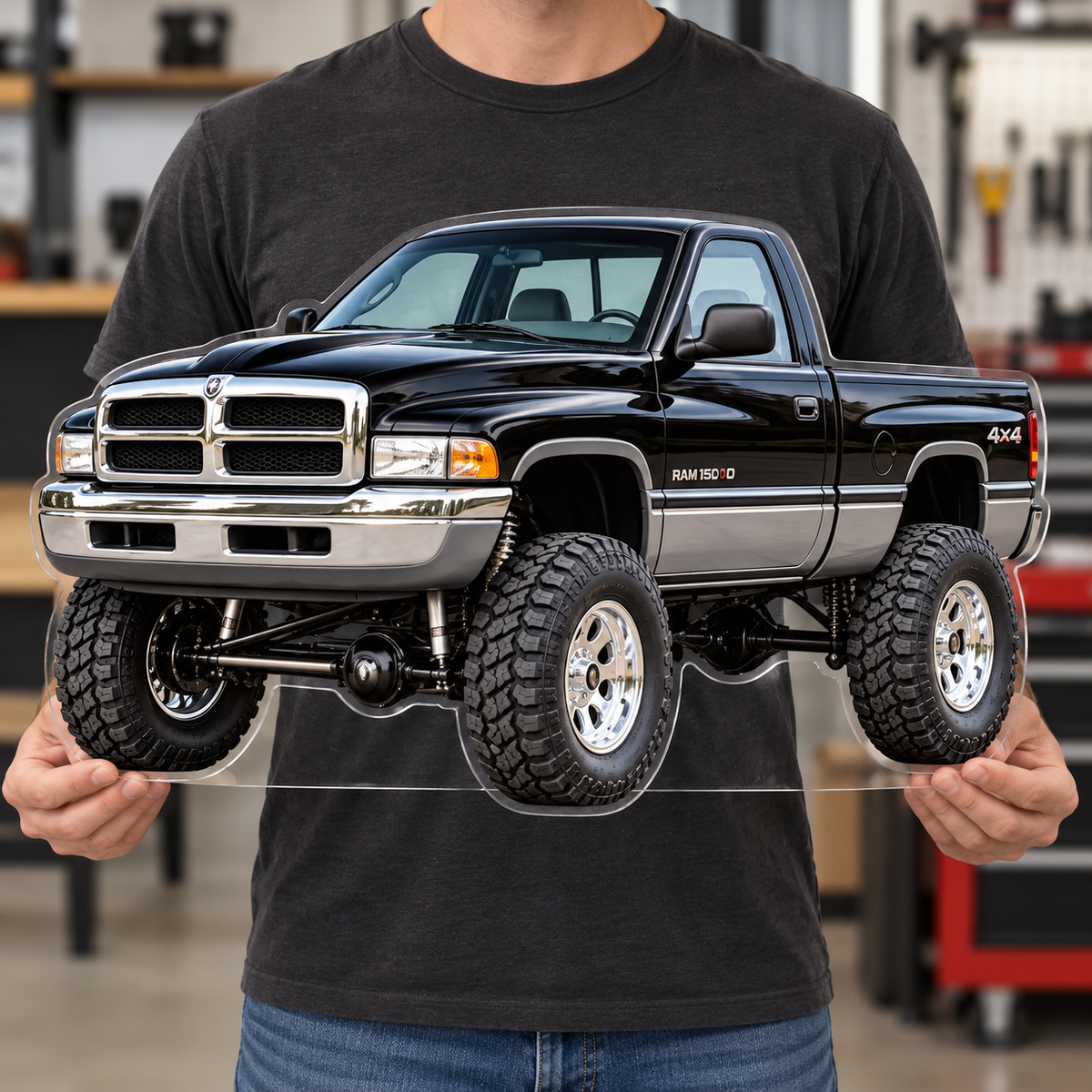 1994 Dodge Ram 1500 Jet Black & Graphite acrylic wall sign held for scale
